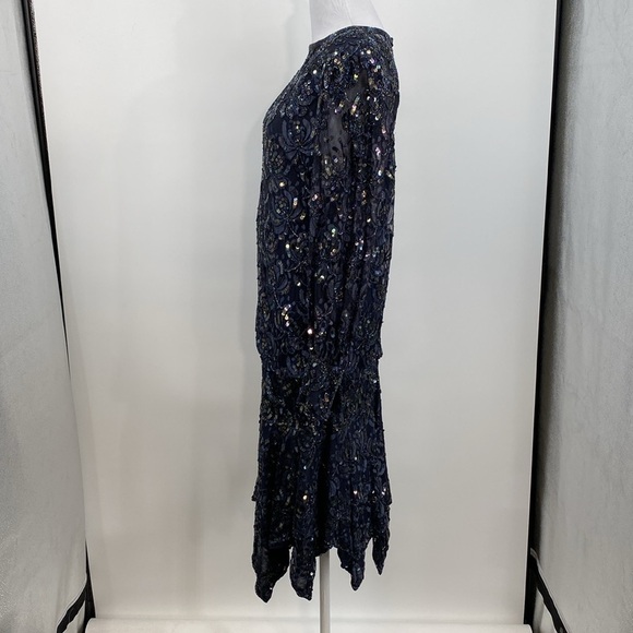 Lillie Rubin Sequin Cocktail Dress Womens Size Small Blue Mesh‎ Vintage Lace - Picture 4 of 13